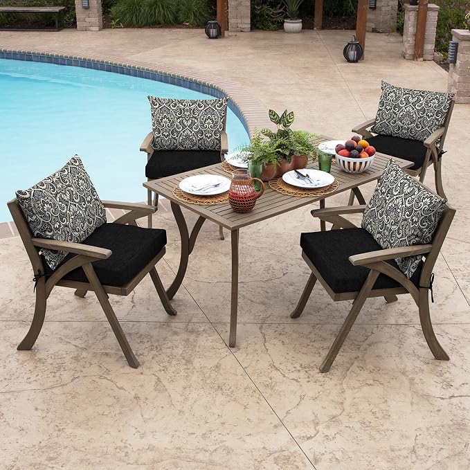 Arden Outdoor Pillow Back Cushion, 23x17, Black Damask | Perfect for Deep Seat, Sofa, or Couch, Plush Support, Fade-Resistant, Mold and Mildew Resistant