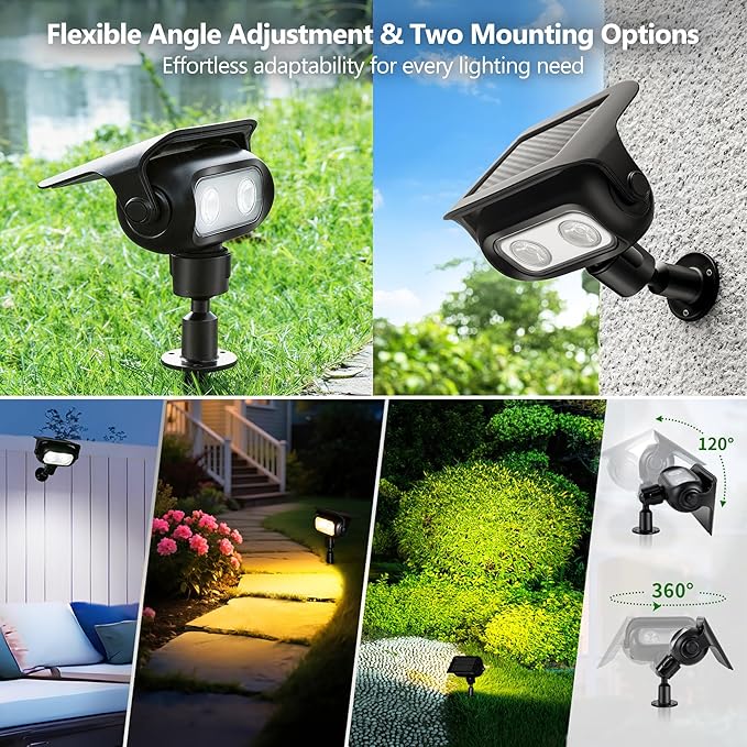 Brizled Solar Spot Light Outdoor Landscape Lighting RGB Color Spotlight | 360° Rotation Head; 9 Color & 11 Mode; IP65 Waterproof; Adjustable Height; Stake or Wall Mounted for Yard Tree Garden Pathway