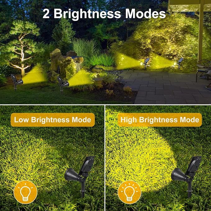 T-SUN Solar Spot Lights Outdoor Waterproof, Warm White, 2 Pack | 7 LEDs, 2 Lighting Modes, IP65 Waterproof Dusk to Dawn Solar Lights for Tree, Patio, Yard, Garden, Driveway, Pool Area