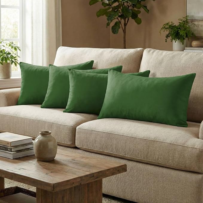 RSH DECOR: Outdura 26" x 16" Lumbar Throw Pillows Set of 4 | Water and Fade-Resistant Performance Fabric | Outdoor Pillow Covers with Down-Alternative Inserts | Made in USA (Clover Green)