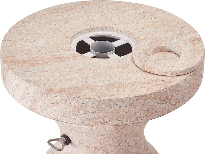 Christopher Knight Home Ravello 18" Lightweight Concrete End Table, Indoor Outdoor Accent Table, Round Side Table with Natural Travertine Effect and Umbrella Base, Patio Outdoor Side Table, Natural
