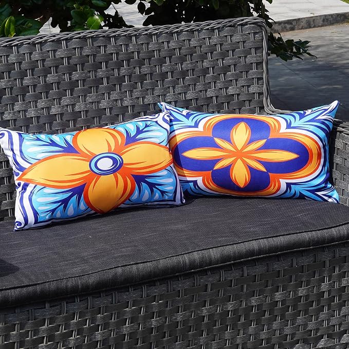 ONWAY Outdoor Pillow Covers Waterproof 12x20 Set of 4 Floral Boho Decorative Throw Cushion Cover Farmhouse Pillows for Bench, Couch, Patio Furniture