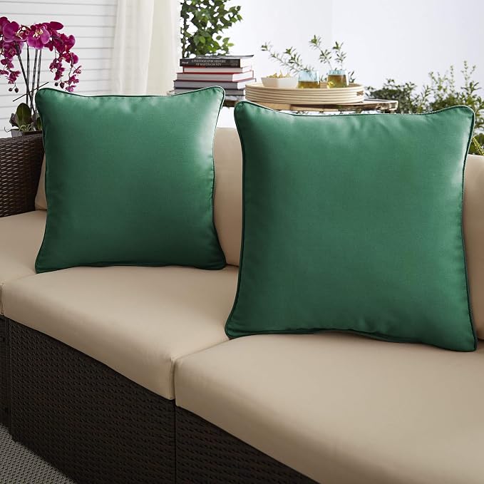 Sorra Home x Sunbrella Indoor/Outdoor Corded Pillows, 18" x 18", Canvas Forest Green