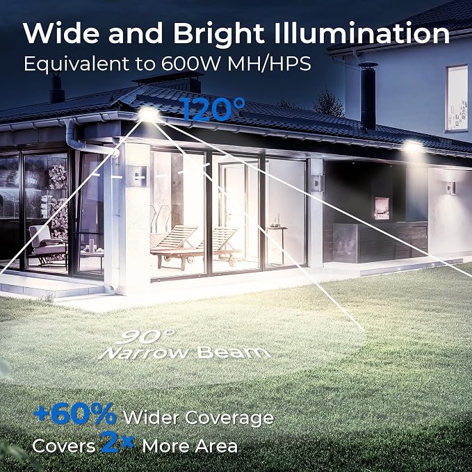 CINOTON 120W LED Flood Lights Outdoor, IP65 Waterproof Exterior Security Wall Lights with 180°Knuckle, 16800LM 120V Outside Aluminum Lighting Fixture for Courtyard Barn Garage 5000K 4 Pack, UL Listed