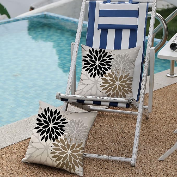 DFXSZ Pack of 2 Outdoor Waterproof Throw Pillow Covers 20x20 Black White | Polyester Colorful Spring Summer Floral Decorative Cushion Cases(NO INSERT),For Couch Patio Funiture Garden Home Decor