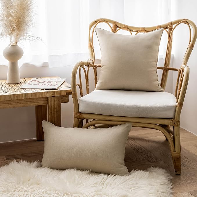 Home Brilliant Linen Pillow Covers 16x16 Waterproof Outdoor Pillows for Patio Pillow Covers, 16 inch, 40 cm, 4 Pcs, Light Linen