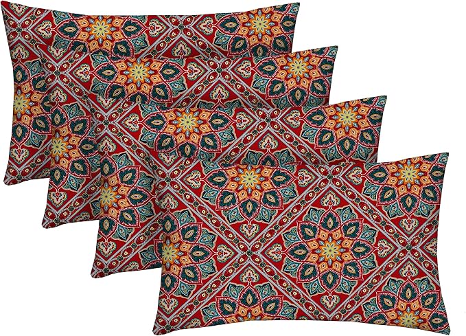 RSH DECOR: Lumbar Throw Pillows Set of 4 | 20” x 12" | All-Weather Spun Fabric | Water and Fade-Resistant | Outdoor Support Pillows for Patio Furniture | Medlo Sonoma