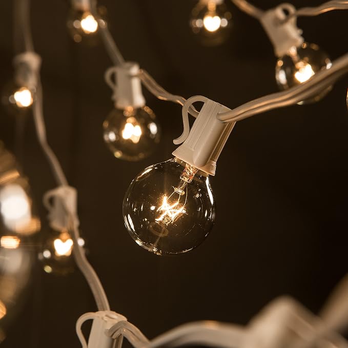 100 Foot G40 Globe String Lights with Clear Bulbs (100 Foot - White Wire) | Great for Weddings, Bistro, Cafe, Market and Tent Lighting