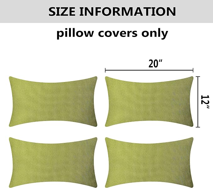 Home Brilliant Pillow Cover 12x20 Waterproof Green Throw Pillow Covers Rectangular Set of 4 Outdoor Pillows Covers for Patio Decor, 12 x 20 inch, Grass Green