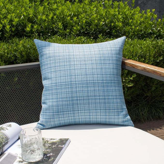 Kevin Textile Outdoor Waterproof 26"x26" Pillow Covers 2 Pack, Light Blue | Water Resistant, Faux Linen Yarn-dyed, Woven Texture Euro Throw Pillow Covers for Tent Patio Garden Couch Sofa