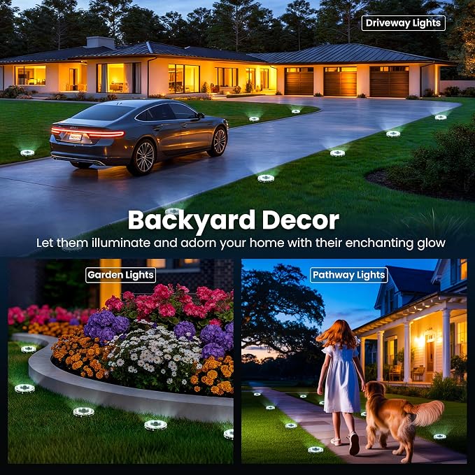 SOLPEX Solar Ground Lights Outdoor, Pathway Lights 20 Pack Cool White | IP65 Waterproof Landscape Lighting for Walkway, Driveway, Pathway, Garden, Backyard Decor- Transparent Lampshade