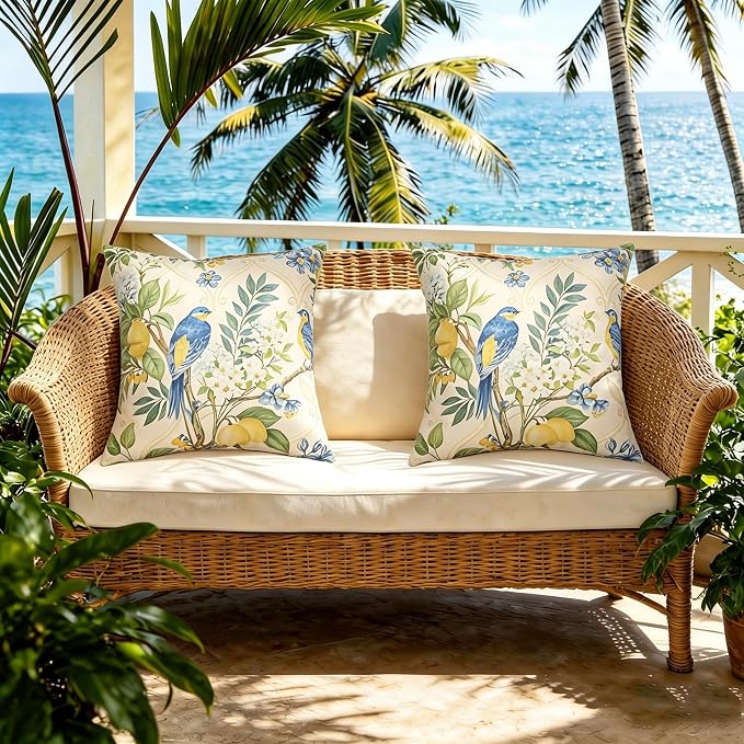 Outdoor Pillow Covers Waterproof Cushion Covers Patio Pillows Case 2 Pack | 18x18inch,Printed Boho Flowers,Seamless,Hidden Zipper,Machine Washable,Perfect decoration for Porch,Patio,Balcony