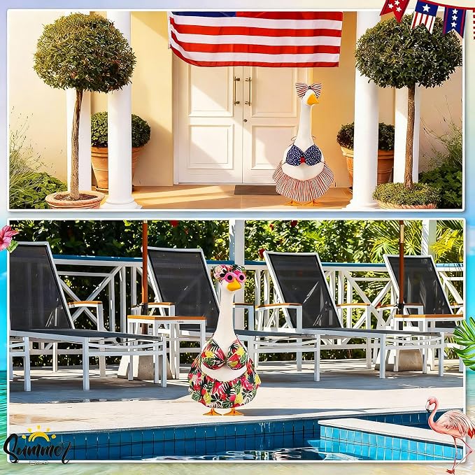 11 Set Holiday Porch Goose Outfits All Seasons Goose Clothes Umbrella Easter Statue Costume for Patio Lawn Outdoor