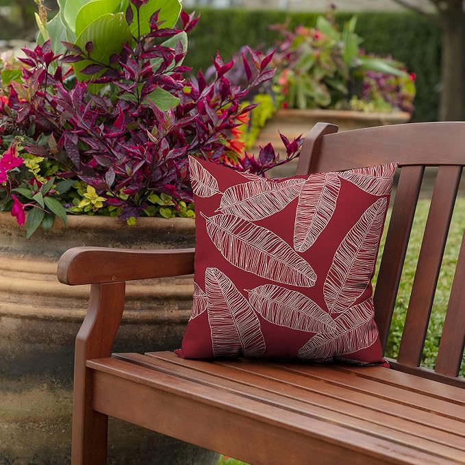 Arden Outdoor Toss Pillow, 4-Pack, 16x16, Red Leaf Palm | Indoor/Outdoor Décor, Set of 4, 16 x 16, Rain-Proof, Fade Resistant, Mold and Mildew Resistant