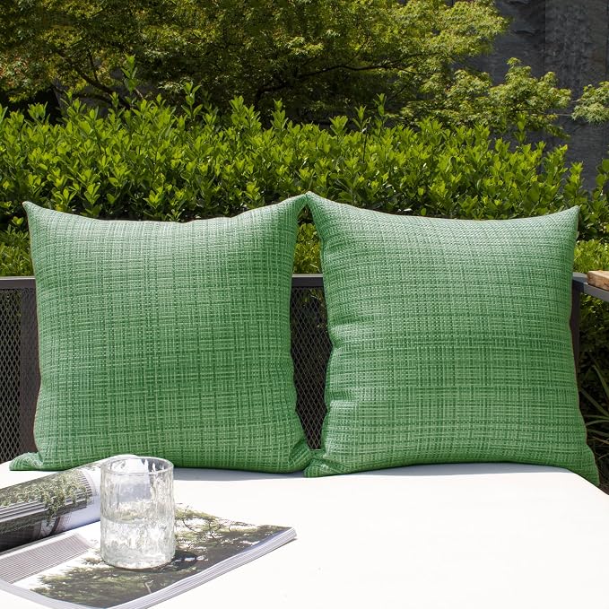 Kevin Textile Outdoor Waterproof 16"x16" Pillow Covers 2 Pack, Sage Green | Water Resistant, Faux Linen Yarn-dyed, Woven Texture Throw Pillow Covers for Tent Patio Garden Couch Sofa