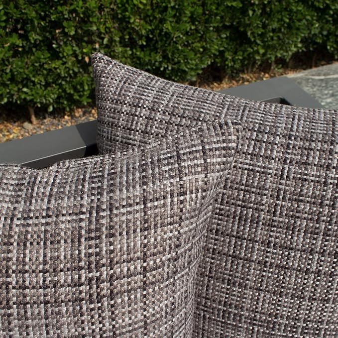Kevin Textile Outdoor Waterproof 24x24 Inch Pillow Covers 2 Pack, Grey | Water Resistant, Faux Linen Yarn-dyed, Woven Texture Euro Throw Pillow Covers for Tent Patio Garden Couch Sofa