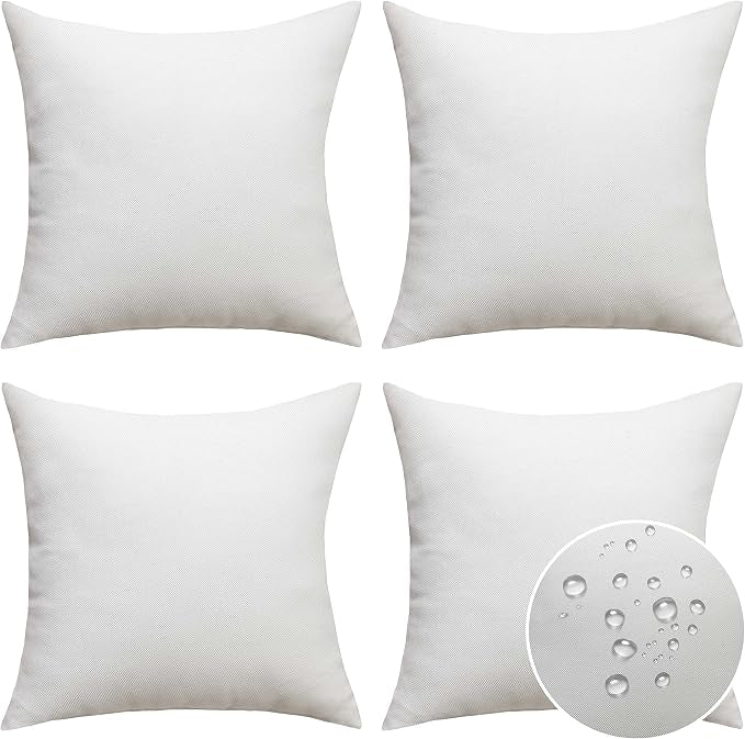 Home Brilliant Outdoor Pillows Covers Waterproof Linen Pillow Covers Bohemian Throw Pillow Covers for Patio Living Room Kid, 4 Pieces, 18 x 18 inches(45cm x 45cm), White