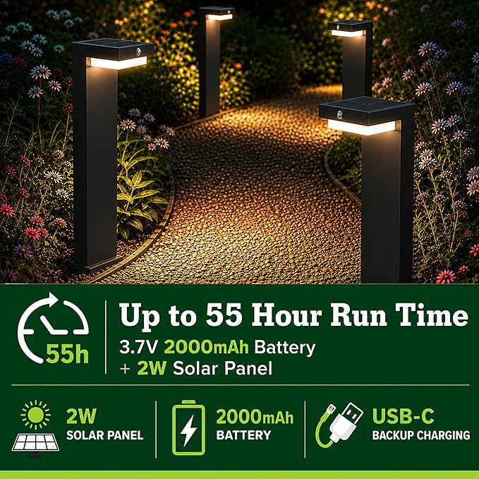 Solar Pathway Lights Courtyard Series, Motion Detection,2 Modes,4pk