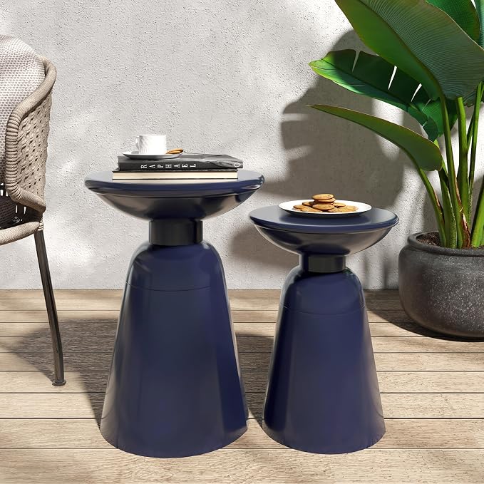Set of 2 Outdoor Side Tables, Navy Blue