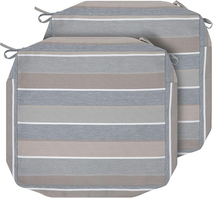 Magpie Fabrics Indoor Outdoor Cushion Cover Replacement 2 Pack, NO Insert! Water Repellent Slipcover with Ties Decor for Patio Garden Chair Sofa Bench Wicker(Grey Striped, 22x20x4 Inch)