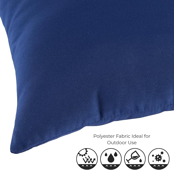 Set of 2 Outdoor Throw Pillows 19 x 12 Inch – Reversible Rectangle Patio Accent Pillows – Weather-Resistant Polyester Fabric – Eco-Friendly Recycled Polyfiber Fill – Marine Blue