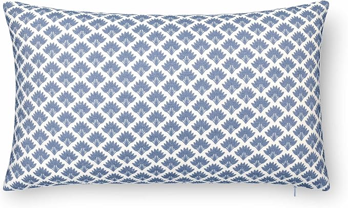 California Casual Coastal Indoor Outdoor Lumbar Pillow Cover, 12"x20" Water Repellent for Patio, Backyard, Couch, Poolside, Azure Blue Print Ravenala Palm Tree