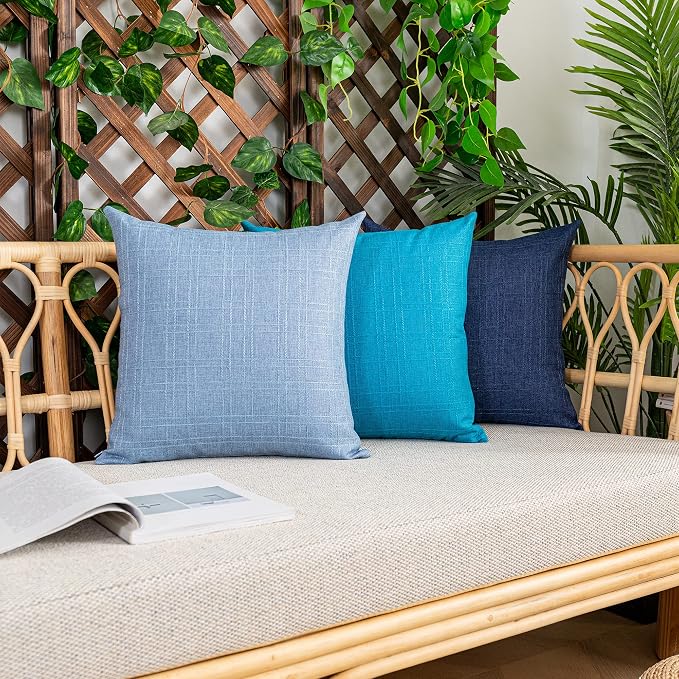 Kevin Textile Outdoor Waterproof 12”x24” Pillow Covers 2 Pack, Light Blue | Water Resistant, Soft Faux Linen-cotton Yarn-dyed Woven Texture Throw Pillow Covers for Tent Patio Garden Couch Sofa