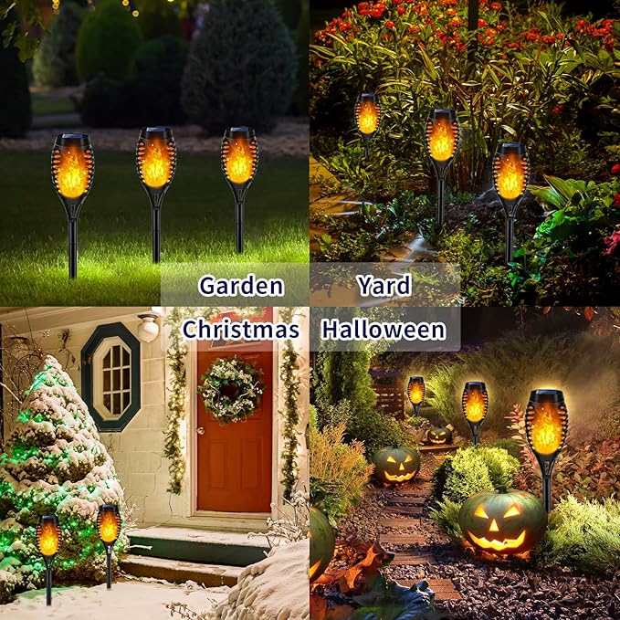 Swingers Solar Lights Outdoor, Halloween Solar Torch Lights | With Flickering Flame, Waterproof Outdoor Garden Lights for Outside Patio Pathway Yard Decorations, 12 Pack, Yellow