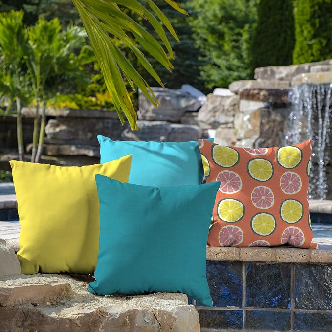 Arden Outdoor Toss Pillow, 4-Pack, 16x16, Lake Blue | Indoor/Outdoor Décor, Set of 4, 16 x 16, Rain-Proof, Fade Resistant, Mold and Mildew Resistant