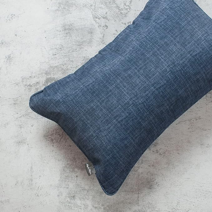 Magpie Fabrics Pack of 2 Outdoor Waterproof Lumbar Rectangular Throw Pillow with Insert 12x20 Inch, Home Decorative Toss Cushion for Patio Garden Car Office (Navy Textured)