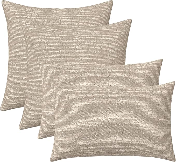 RSH DECOR: Sunbrella Lumbar & Square Pillows Set of 4 | 20" x 12" & 17" x 17" | Water and Fade-Resistant Fabric | Outdoor Throw Pillows for Patio Furniture | Made in USA (Soft Cloud Chenille Burlap)
