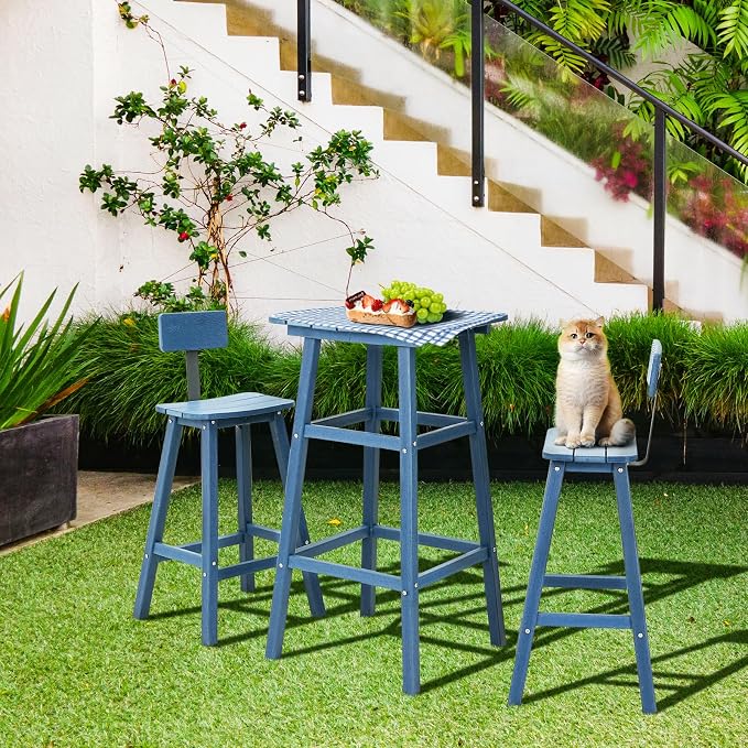 Outdoor Bar Table, HDPE Patio Bar Table, Weather Resistance Outdoor Balcony Set for Spas, Cafes, Swimming Areas, Lodges and Hotels - Blue