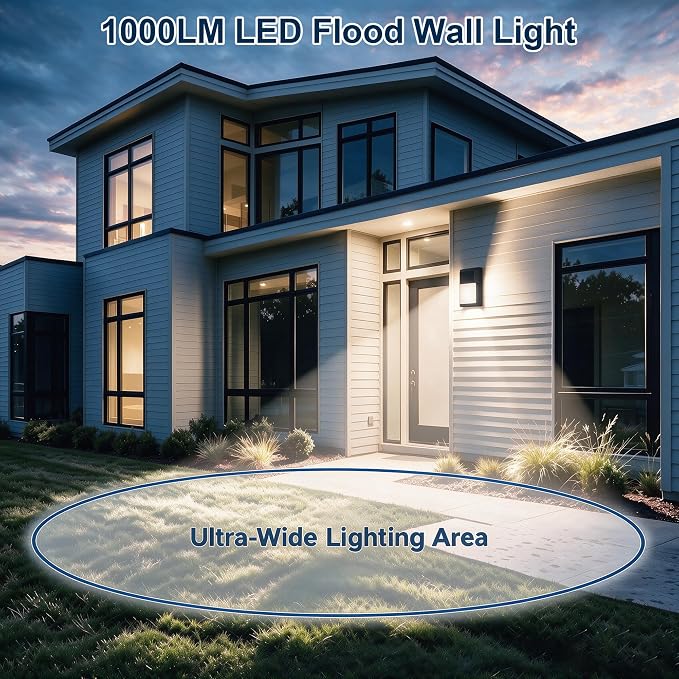 Outdoor Porch Light, LED Wall Sconce, Rustproof Aluminum | Modern Exterior Wall Light Fixture for House, Patio, Garage, 12W 1000 Lumen, Waterproof, 3000K, Black, 1 Pack