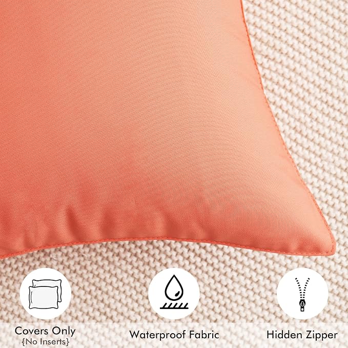 MIULEE Decorative Outdoor Waterproof Pillow Covers 18x18 Coral Red | Decorative Patio Furniture,Pack of 2,Accent Square Soild Throw Pillow Covers,Summer Garden Tent Couch Sofa