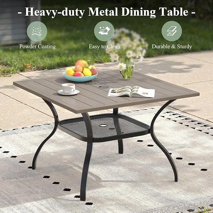 Patio Dining Set for 4, 37.8" Outdoor Dining Table and Chairs Set with Stackable Patio Chairs Outdoor Furniture for Garden Deck Backyard, Grey Table and Grey Chairs