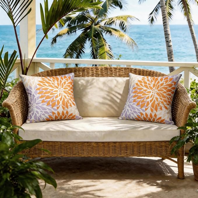 Outdoor Pillow Covers Waterproof Cushion Covers Patio Pillows Case 2 Pack | 18x18inch,Printed Boho Flowers,Seamless,Hidden Zipper,Machine Washable,Perfect decoration for Porch,Patio,Balcony