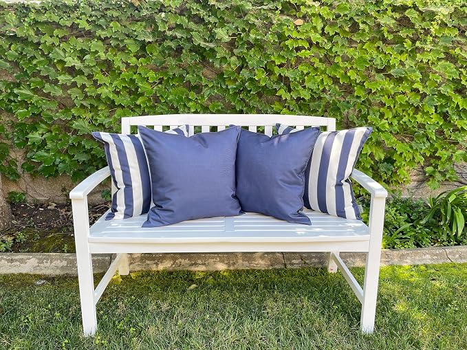 Pack of 2 Solid and Stripe 20''x20'' Outdoor Waterproof Navy Blue Throw Pillow Covers Decorative Square Cushion Patio Pillows for Patio Furniture (Polar Night)