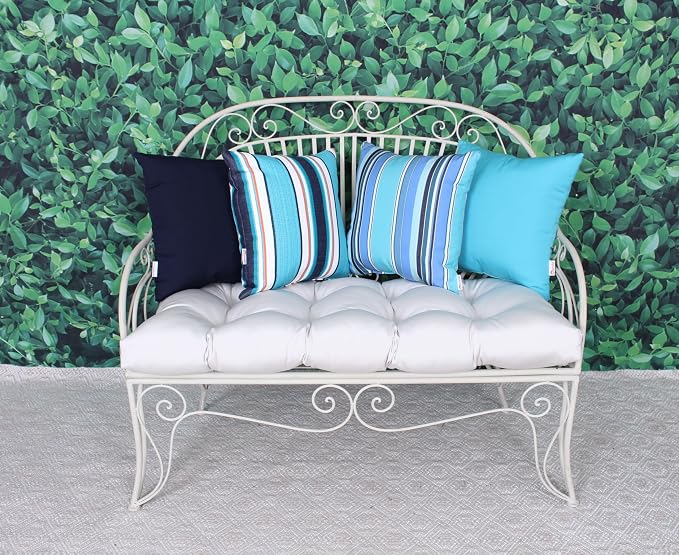 Outdoor/Indoor Sunbrella Throw Pillow Cover Only Square Set of 2 Pieces 16 inch x 16 inch Token Surfside Stripe - Insert Not Included, Navy/Teal