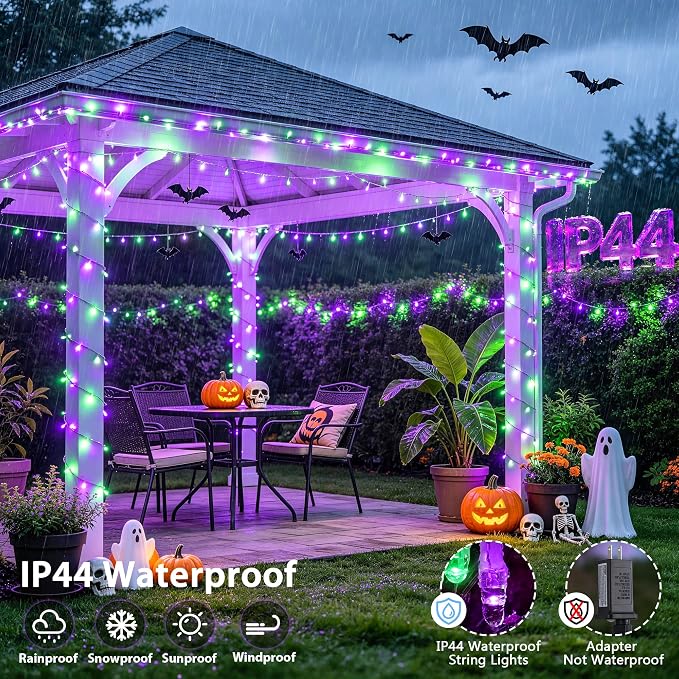 JMEXSUSS 600 LED Purple Green String Lights Plug in Indoor Outdoor | Lights for Halloween Decor, Clear Wire, Remote Control, 168 FT, for Fall Halloween Tree Fireplace Party Patio Gaeden