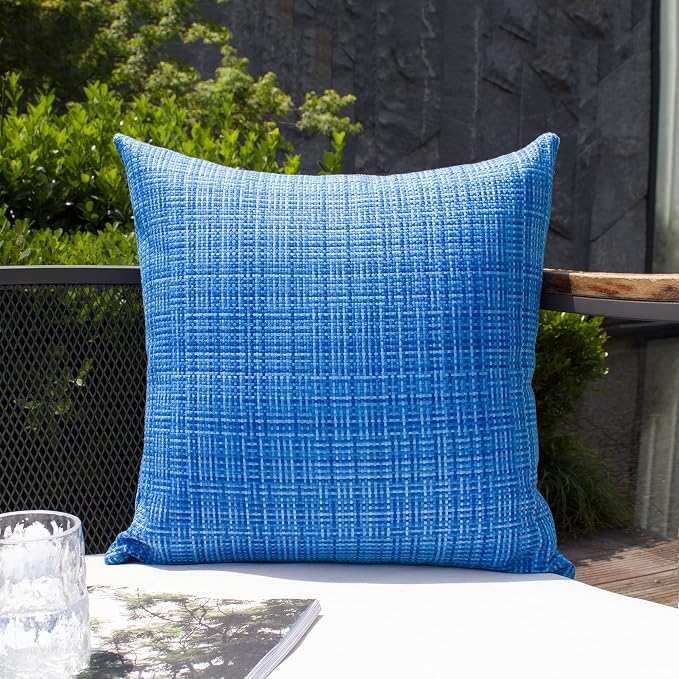 Kevin Textile Outdoor Waterproof 22x22 Inch Pillow Covers 2 Pack, Blue | Water Resistant, Faux Linen Yarn-dyed, Woven Texture Throw Pillow Covers for Tent Patio Garden Couch Sofa