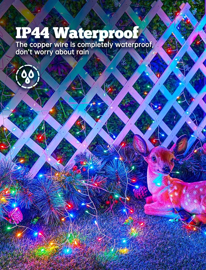 120 LED Solar Fairy Lights Outdoor Waterproof IP65, 10FT 8 Lighting Modes | Solar Christmas Lights Outdoor Waterproof Cascading Twinkle Lights Balcony Garland Patio Christmas Decorations, Multicolor