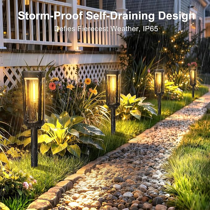 JEJOT Solar Pathway Lights Outdoor Waterproof, 2 Pack Solar Walkway Lights | Solar Light outdoor for Lawn Yard Garden Patio Driveway Decor Landscape, Warm White