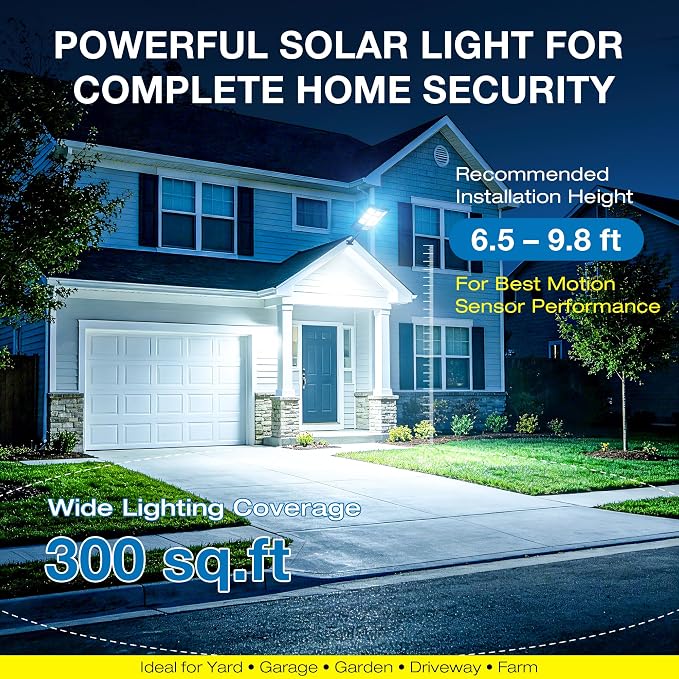 Solar Lights Outdoor, 6500K Motion Sensor Security Lights, 2-Pack | IP66 waterproof with dusk to dawn lighting, motion sensor and remote control for yards, parking lots, courtyards and garages