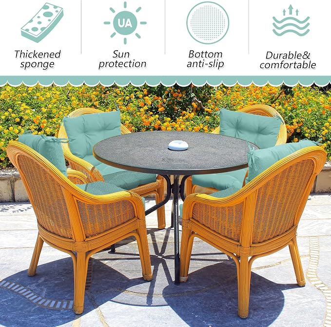 Marsui 4 Pcs Outdoor Indoor High Back Chair Cushions Patio Furniture Tufted Pillow with Ties Water-Resistant Replacement Outdoor Rocking Chair Cushions, 42 x 21 Inches (Light Green,Solid Color)