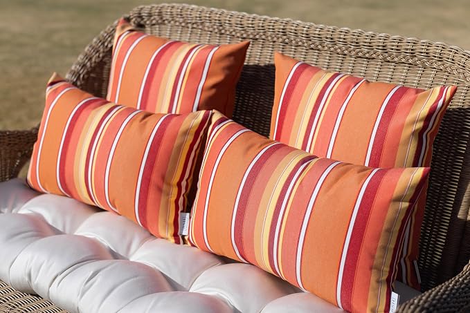 RSH DECOR: Sunbrella Lumbar & Square Pillows Set of 4 | 20" x 12" & 17" x 17" | Water and Fade-Resistant Performance Fabric | Outdoor Throw Pillows for Patio Furniture | Dolce Mango