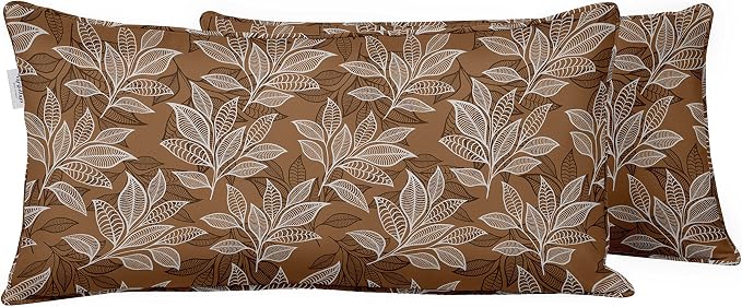 Indoor/Outdoor Polyester Fabric Lumbar Pillow Cover, All-Weather Waterproof Rectangular Cushion Case for Patio Furniture, 12 x 20 Set of 2 - Asian Leaves-72