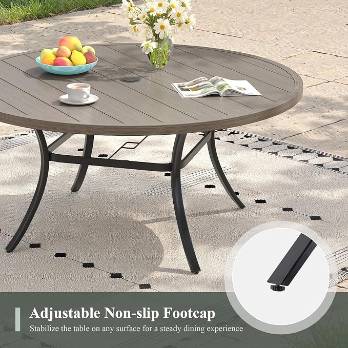 Outdoor Dining Table for 6, 50" Round Outdoor Table with Adjustable Umbrella Hole, All-Weather Metal Patio Dining Table for Lawn Garden Backyard Deck, Grey