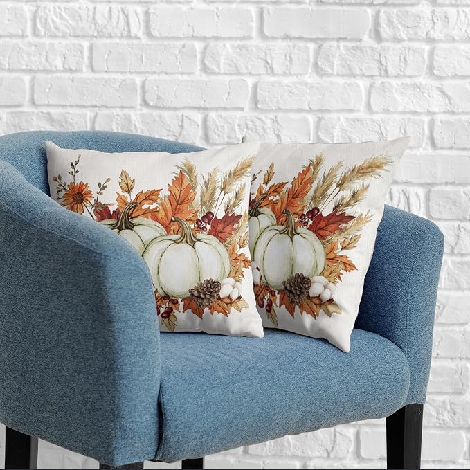 Fall Pumpkin Pillow Covers 22x22 Set of 2 Autumn Harvest Throw Pillow Covers Maple Leaves Pillowcase Thanksgiving Cushion Case for Home Decor Outdoor Sofa