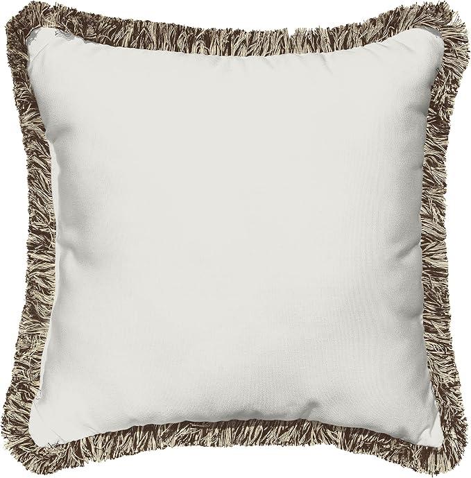 Sorra Home x Sunbrella Fringe Pillow, 18 x 18 x 6 inches, Canvas Natural and Brown