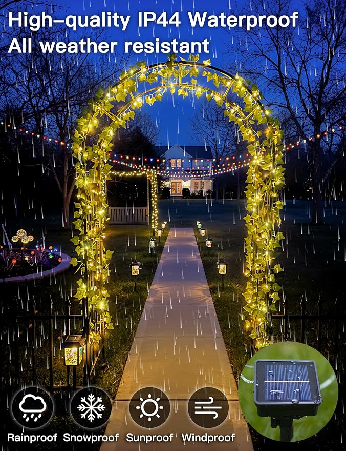 Solar Ivy String Lights, 33Ft 100 LED Vines with Lights Warm White